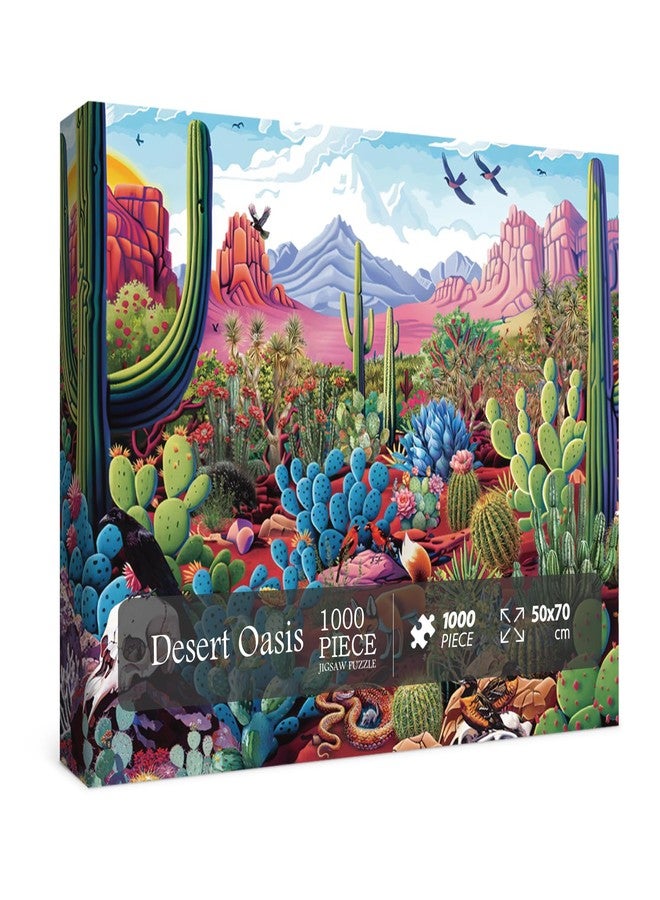 BBOLDIN Desert Cactus Oasis Puzzles for Adults 1000 Pieces Nature, Beautiful Plant Landscape Art Jigsaw Puzzles, Bird Flower Animal Painting Puzzle As Home Decor - Image 1